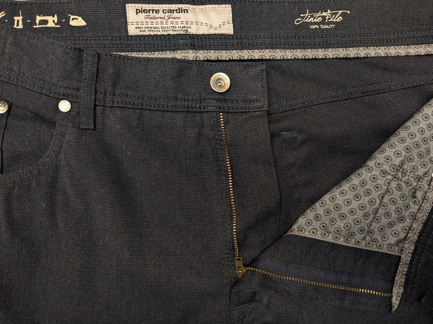 Pierre Cardin Broek. Grigio scuro miscelato. Taglia W44 - L32. Tinto Filo. Fit Lyon Type.