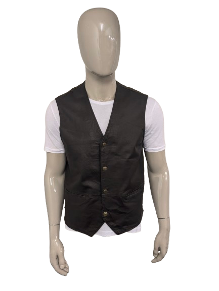 Casual Wear leren gilet met drukknopen – donkerbruin – maat L