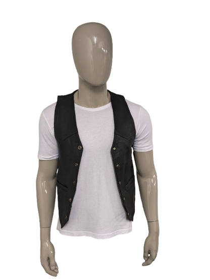 SIBA Chaleco de cuero de doble lado con aplicaciones veteranas. Color negro. Tamaño M.