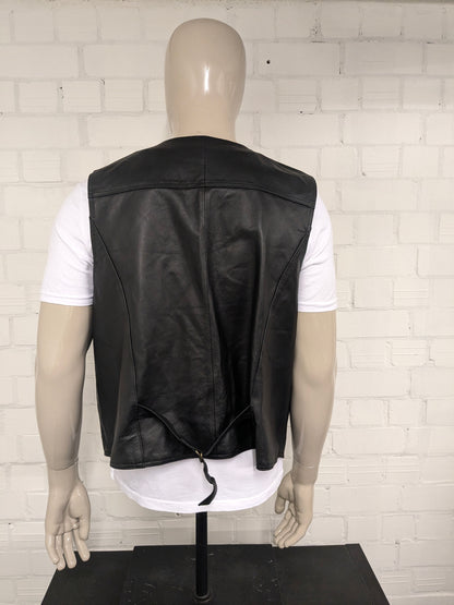 Vintage Man's World dubbelzijdig leren gilet met drukknopen. Zwart gekleurd. 2 binnenzakken. Maat XL.