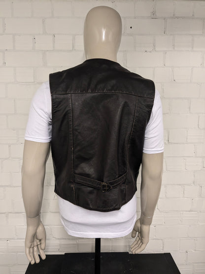 Chaleco vintage de cuero Berto Lucci con cremallera con cremallera. Color marrón oscuro. Tamaño L.