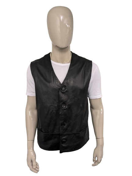 Chaleco de cuero de doble llagación vintage. Color negro. Tamaño xl.