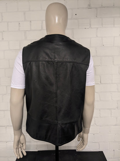 Chaleco de cuero de doble llagación vintage. Color negro. Tamaño xl.