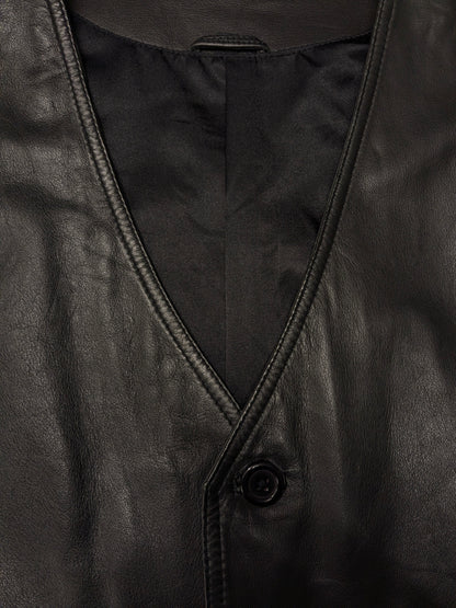 Chaleco de cuero de doble llagación vintage. Color negro. Tamaño xl.