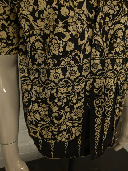 Vintage Hawaii overhemd korte mouw. Beige Bruine bloemen print. Maat L.