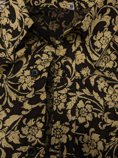 Vintage Hawaii overhemd korte mouw. Beige Bruine bloemen print. Maat L.