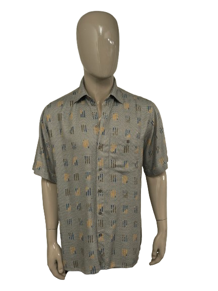 Vintage Fairbanks Facts Shirt kurzarm – grau/blau/gelb/grüner Aufdruck – Größe XL
