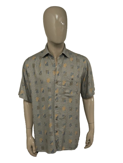 Fairbanks fa Fairbanks Shirt Short Maniche. Stampa verde giallo blu grigio. Taglia XL