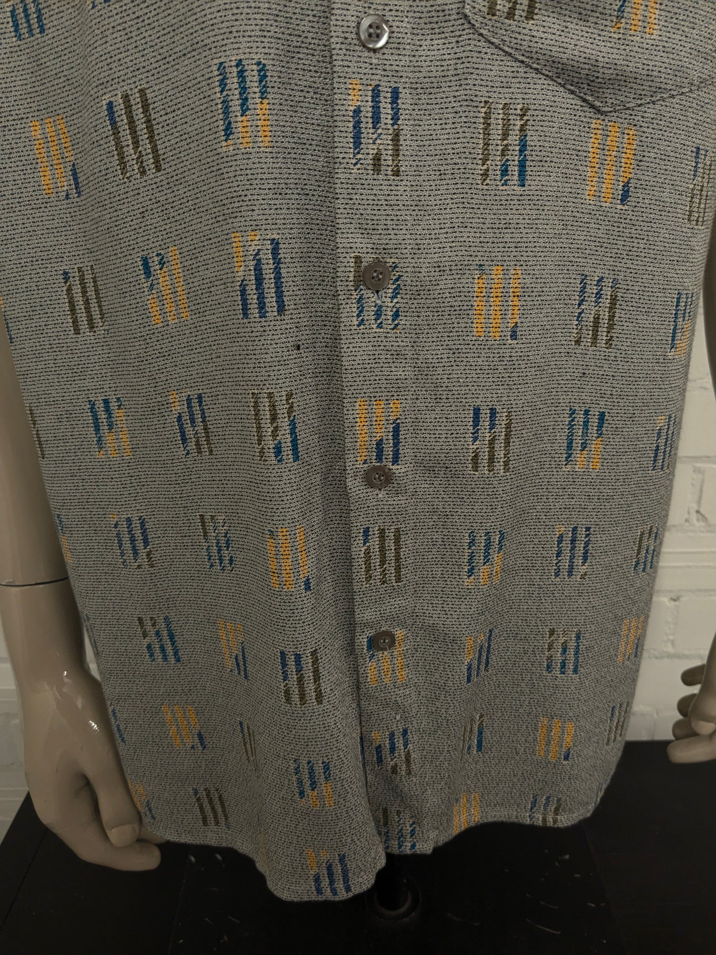 Fairbanks fa Fairbanks Shirt Short Maniche. Stampa verde giallo blu grigio. Taglia XL