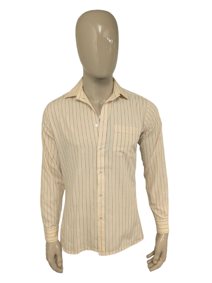 Vintage 70er Jahre Chic Shirt. Gelbgrau gestreift. Größe M.