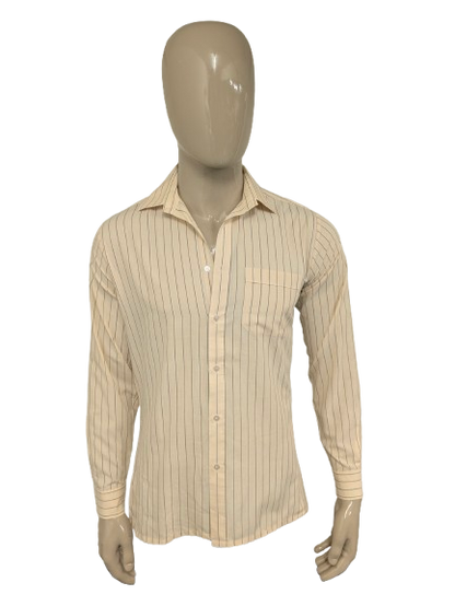 Vintage 70er Jahre Chic Shirt. Gelbgrau gestreift. Größe M.