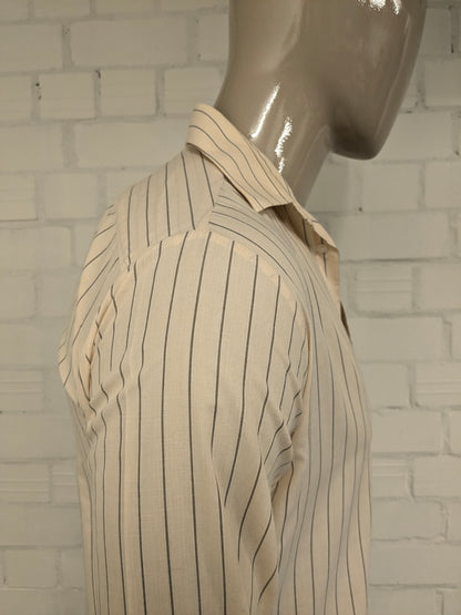 Vintage 70er Jahre Chic Shirt. Gelbgrau gestreift. Größe M.