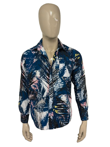 Vintage fabien shirt. Blue yellow pink print. Size L.