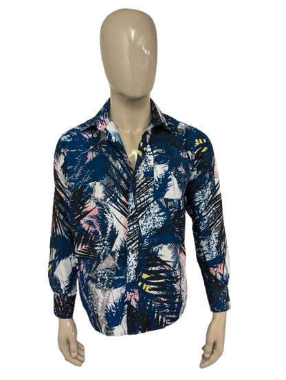 Vintage fabien shirt. Blue yellow pink print. Size L.