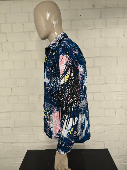 Vintage fabien shirt. Blue yellow pink print. Size L.