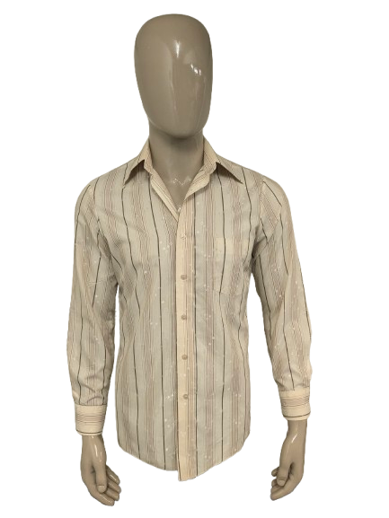 Vintage 70er -Gloweave -Hemd mit Punktkragen. Beige Brown gestreift. Größe M.
