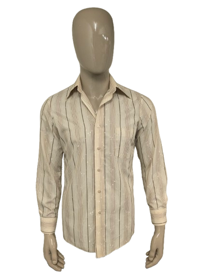 Vintage 70er -Gloweave -Hemd mit Punktkragen. Beige Brown gestreift. Größe M.