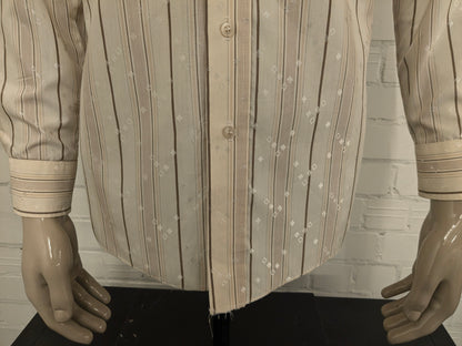 Vintage 70er -Gloweave -Hemd mit Punktkragen. Beige Brown gestreift. Größe M.