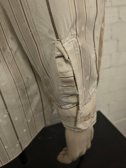 Vintage 70er -Gloweave -Hemd mit Punktkragen. Beige Brown gestreift. Größe M.