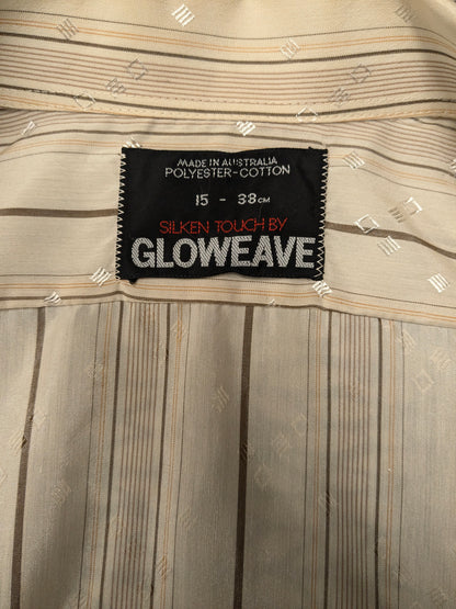 Vintage 70er -Gloweave -Hemd mit Punktkragen. Beige Brown gestreift. Größe M.