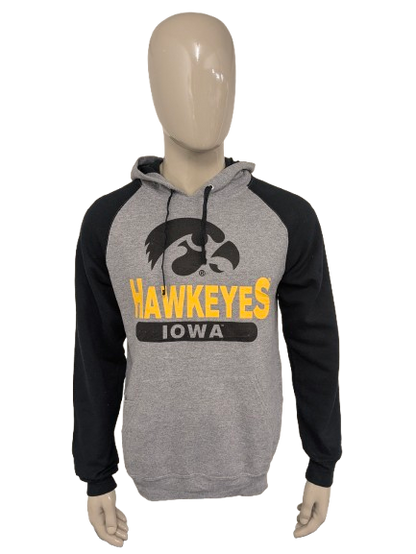 Hawkeyes Iowa Hoodie. Gray black with print. Size L.