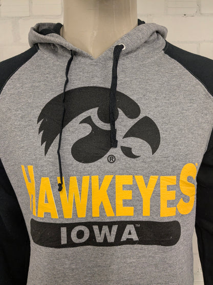 Hawkeyes Iowa Hoodie. Gray black with print. Size L.