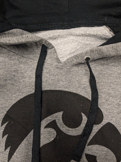 Hawkeyes Iowa Hoodie. Gray black with print. Size L.