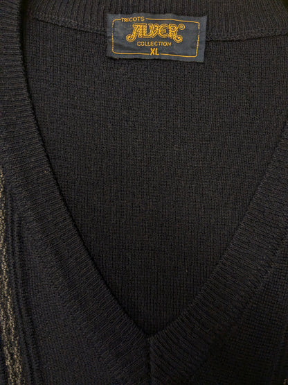 Suéter vintage Alver con cuello en V. Color azul oscuro. Tamaño xl.