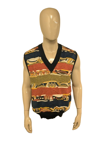 Vintage Monello Spencer with V-neck. Green blue yellow red colored. Size XL.