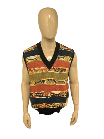 Vintage Monello Spencer with V-neck. Green blue yellow red colored. Size XL.