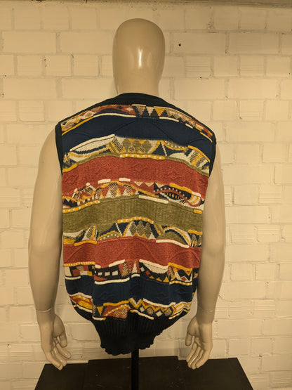 Vintage Monello Spencer with V-neck. Green blue yellow red colored. Size XL.