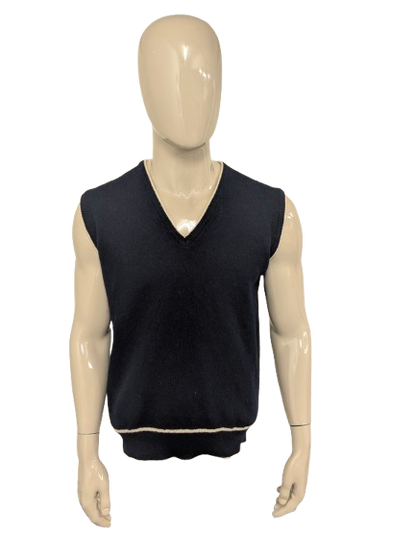 Vintage Canda LamsWollen spencer met V-Hals. Donker Blauw gekleurd. Maat M. 100% Wol.