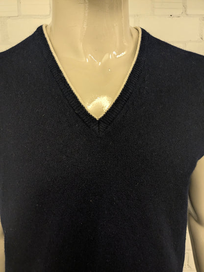 Vintage Canda LamsWollen spencer met V-Hals. Donker Blauw gekleurd. Maat M. 100% Wol.