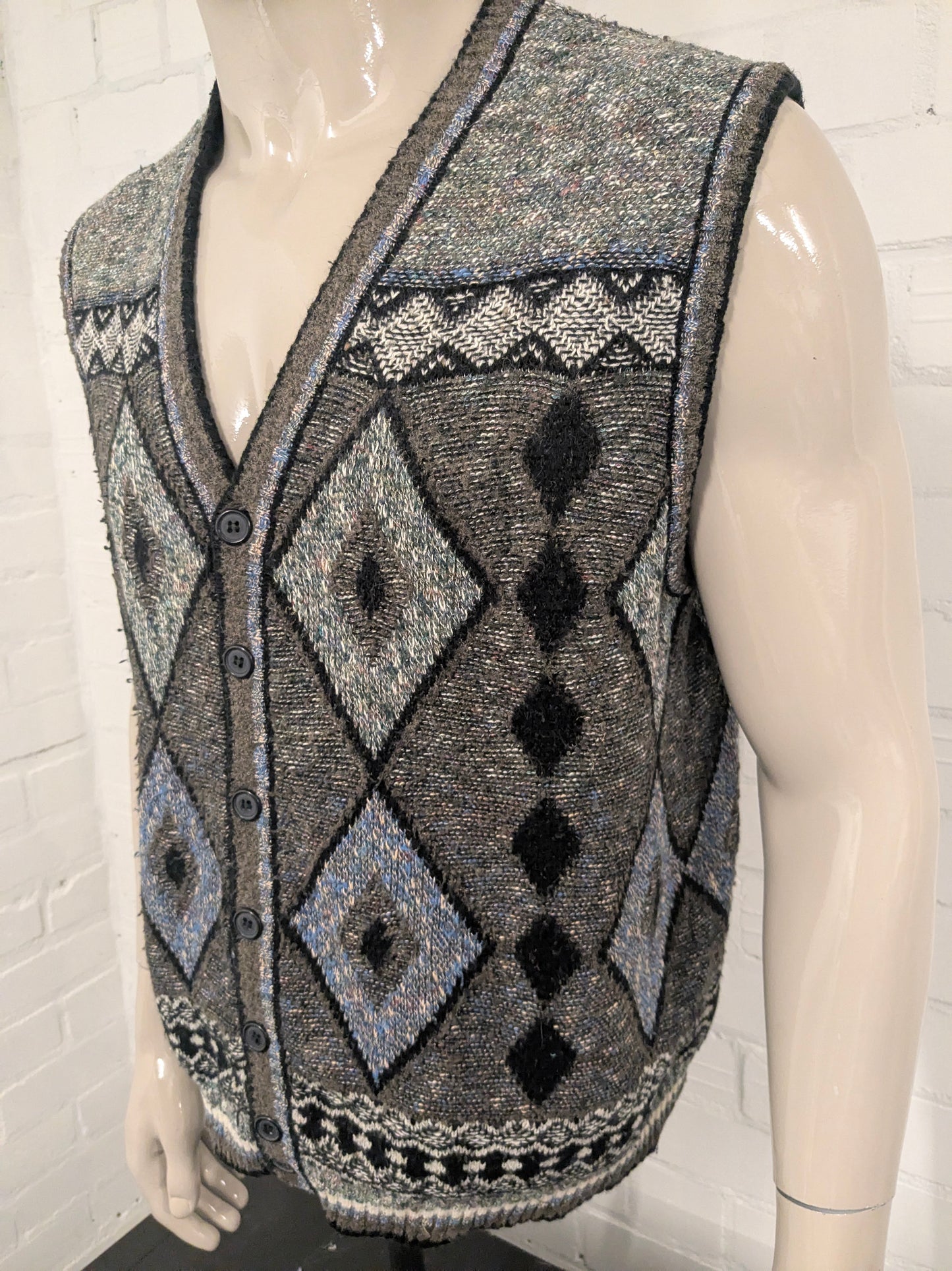Vintage Giovanni Segorski Spencer / Gilet / Vest. Motif coloré. Taille xl.
