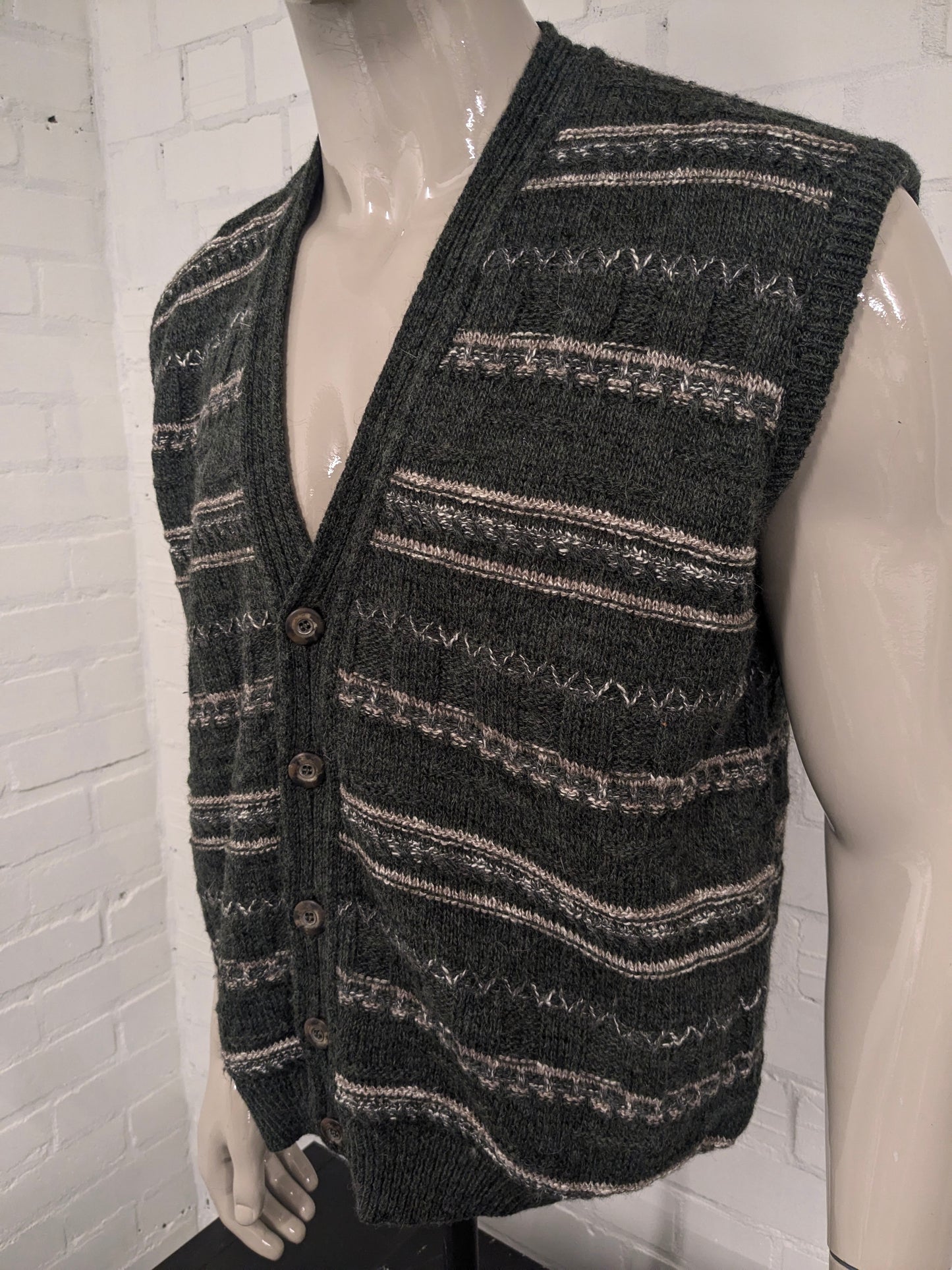 Vintage mas deop woolen waistcoat / spencer / vest. Green beige gray colored. Size XL.