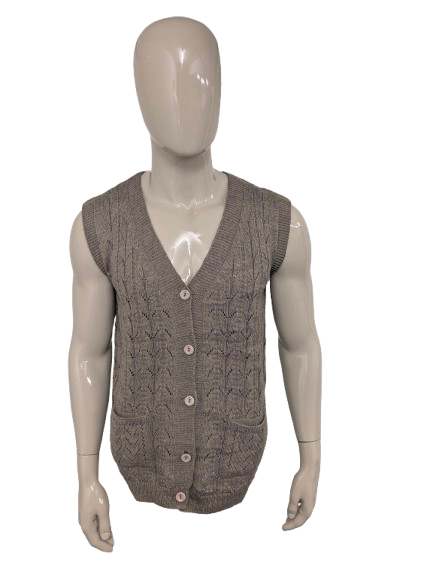 Vintage gehaakt gilet / spencer / vest. Bruin gemêleerd. Maat L.