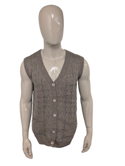 Vintage gehaakt gilet / spencer / vest. Bruin gemêleerd. Maat L.