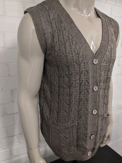 Vintage gehaakt gilet / spencer / vest. Bruin gemêleerd. Maat L.