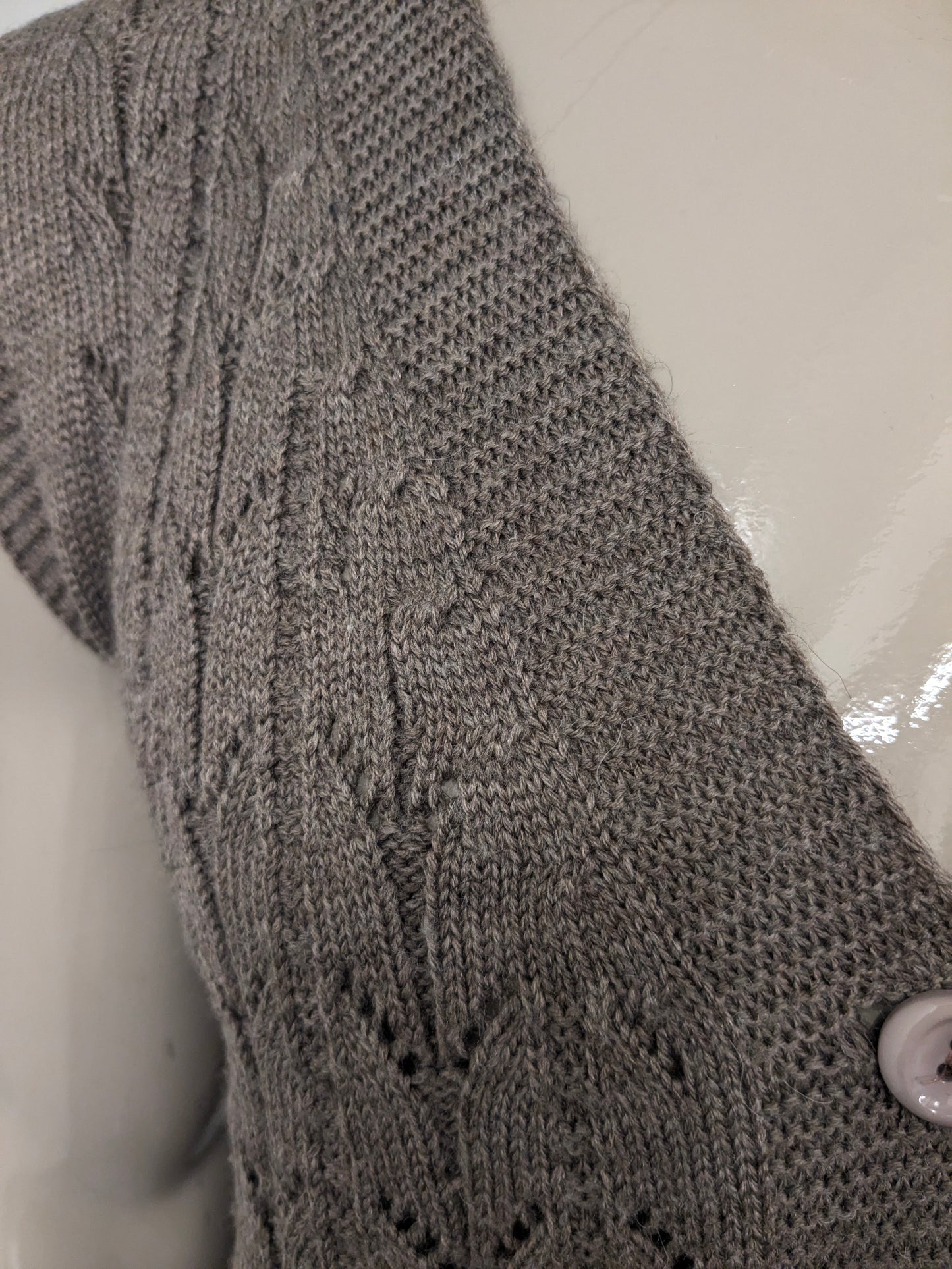 Vintage gehaakt gilet / spencer / vest. Bruin gemêleerd. Maat L.