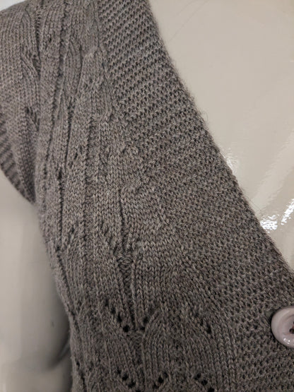 Vintage gehaakt gilet / spencer / vest. Bruin gemêleerd. Maat L.