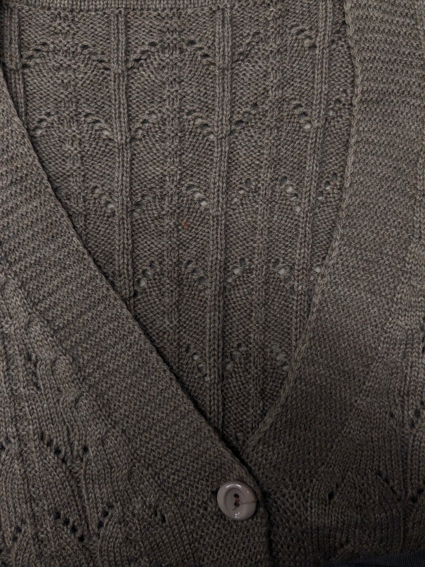 Vintage gehaakt gilet / spencer / vest. Bruin gemêleerd. Maat L.