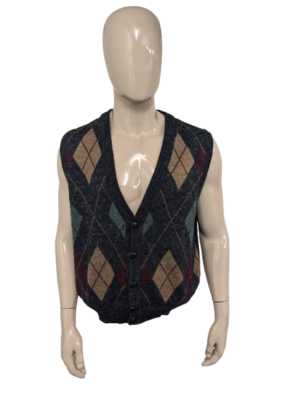 Woolworths vintage Woolworths / Spencer / gilet. Motivo Argyle verde marrone rosso grigio. Taglia L.