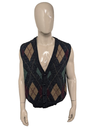 Woolworths vintage Woolworths / Spencer / gilet. Motivo Argyle verde marrone rosso grigio. Taglia L.