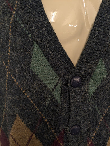 Woolworths vintage Woolworths / Spencer / gilet. Motivo Argyle verde marrone rosso grigio. Taglia L.