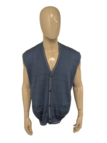 Vintage Afibel spencer / gilet / vest. Blauw motief. Maat 2XL / XXL.
