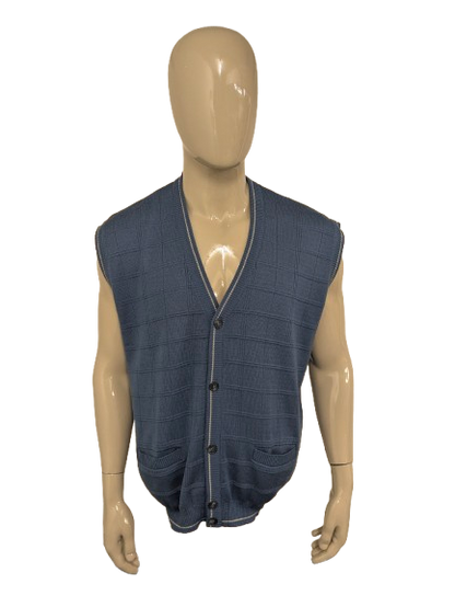 Vintage Afibel spencer / gilet / vest. Blauw motief. Maat 2XL / XXL.