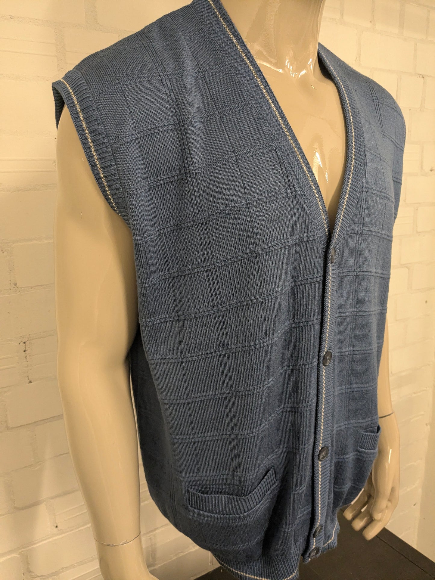 Vintage Afibel spencer / gilet / vest. Blauw motief. Maat 2XL / XXL.