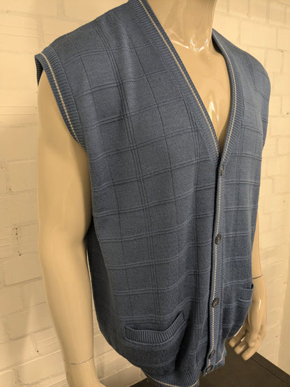 Vintage Afibel spencer / gilet / vest. Blauw motief. Maat 2XL / XXL.