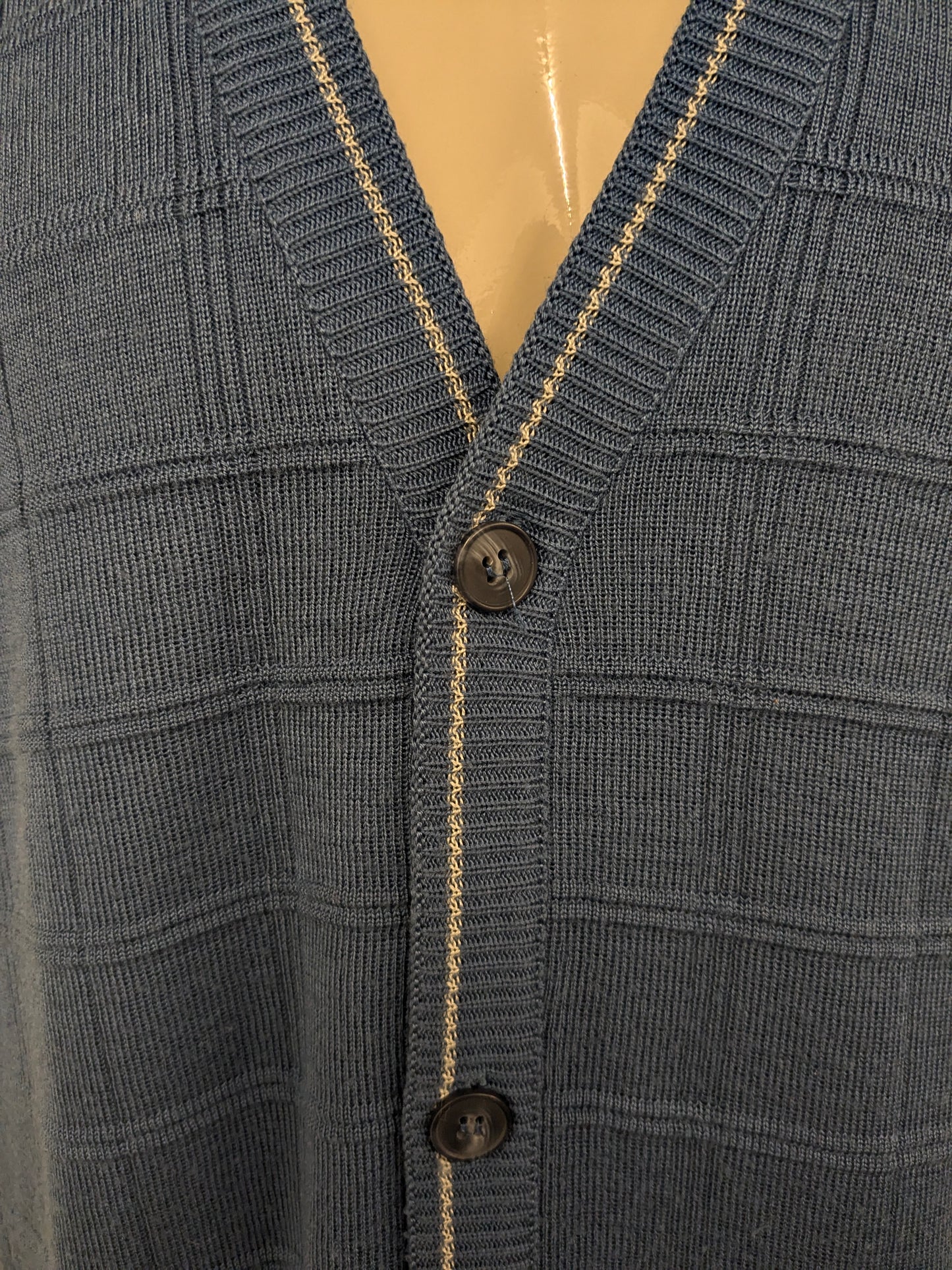 Vintage Afibel spencer / gilet / vest. Blauw motief. Maat 2XL / XXL.