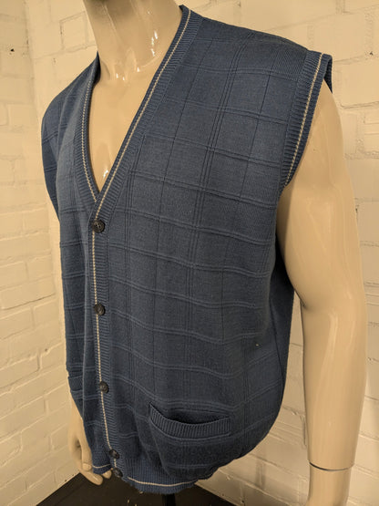 Vintage Afibel spencer / gilet / vest. Blauw motief. Maat 2XL / XXL.